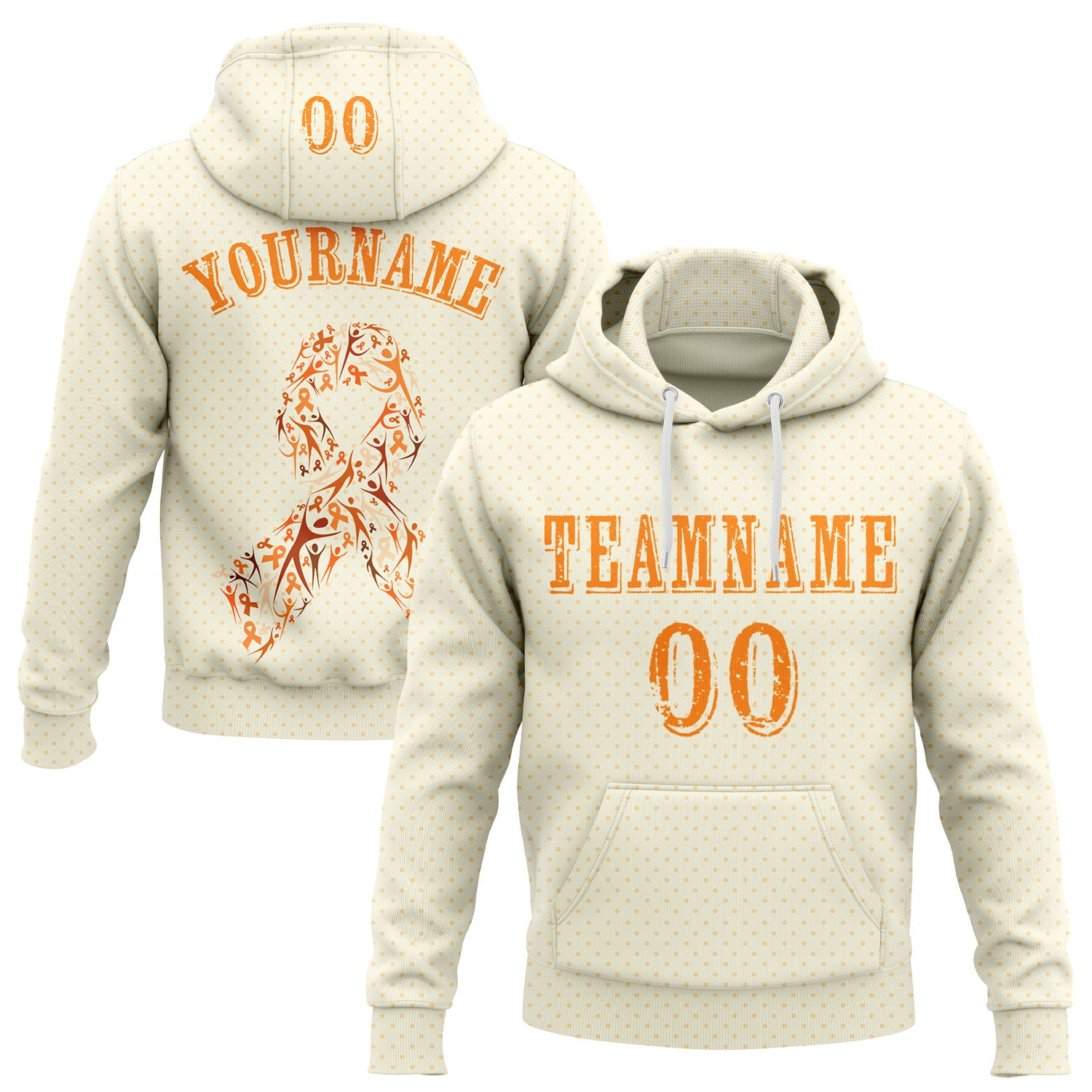 Custom Cream Bay Orange 3D Kidney Cancer World Cancer Day Ribbon Support Sports Pullover Sweatshirt Hoodie
