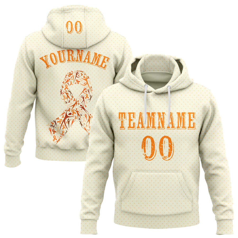 Custom Cream Bay Orange 3D Kidney Cancer World Cancer Day Ribbon Support Sports Pullover Sweatshirt Hoodie