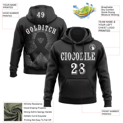 Custom Black White 3D Skin Cancer World Cancer Day Ribbon Support Sports Pullover Sweatshirt Hoodie