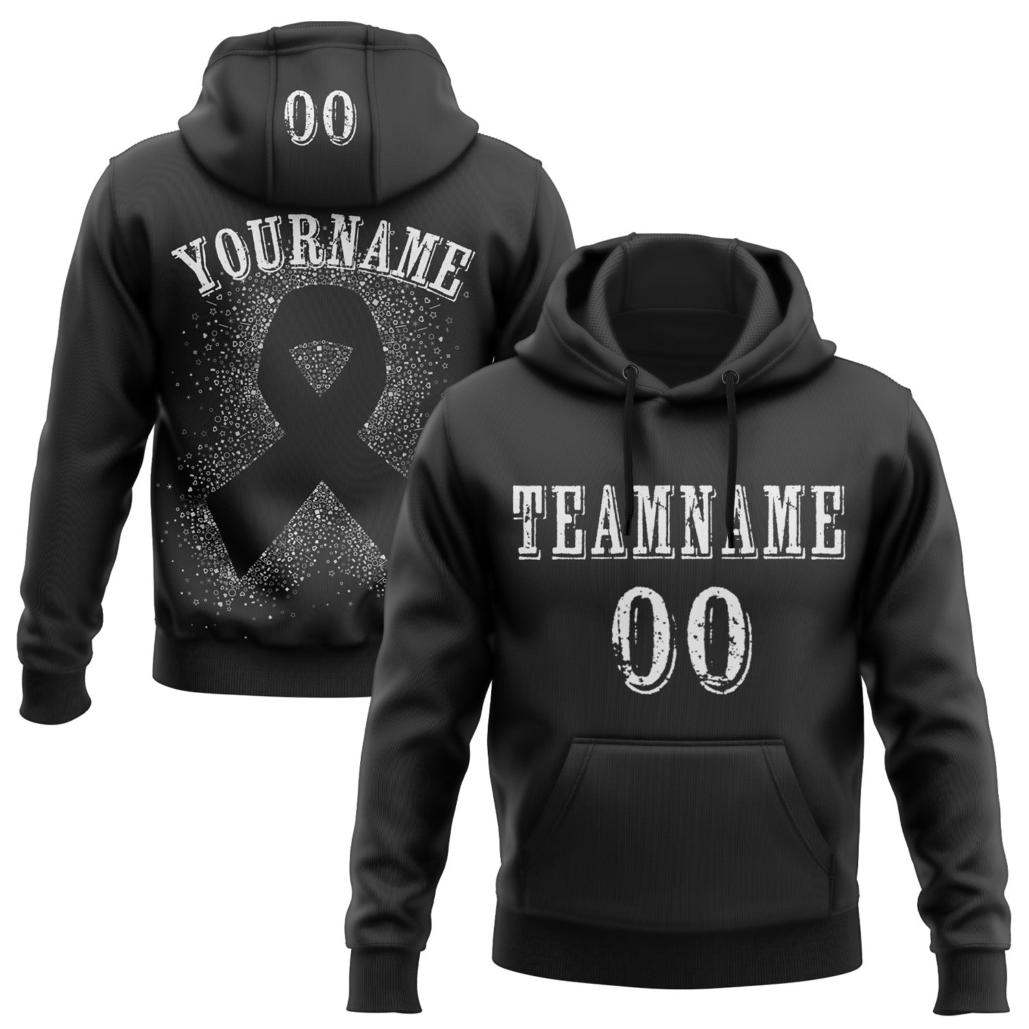 Custom Black White 3D Skin Cancer World Cancer Day Ribbon Support Sports Pullover Sweatshirt Hoodie