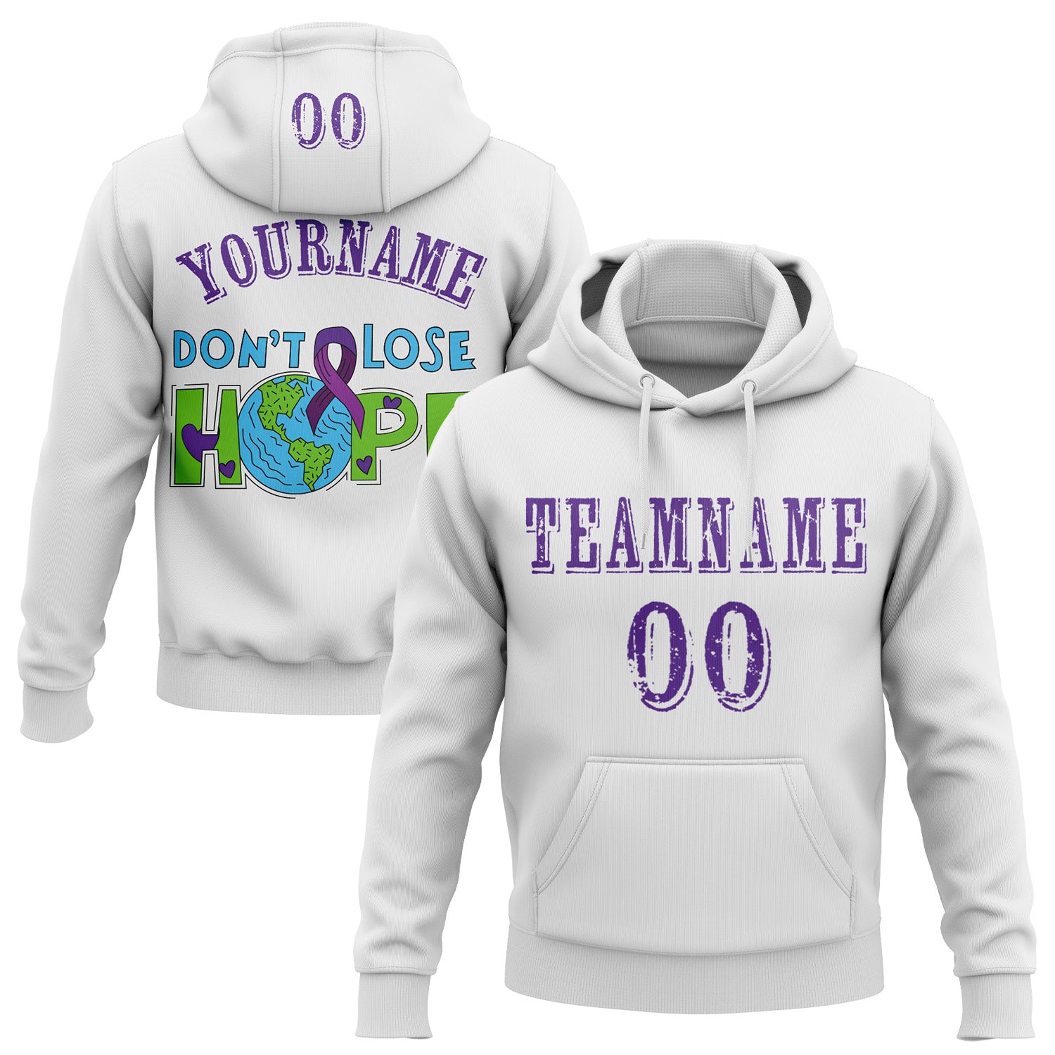 Custom White Purple 3D Pancreatic Cancer World Cancer Day Ribbon Support Sports Pullover Sweatshirt Hoodie