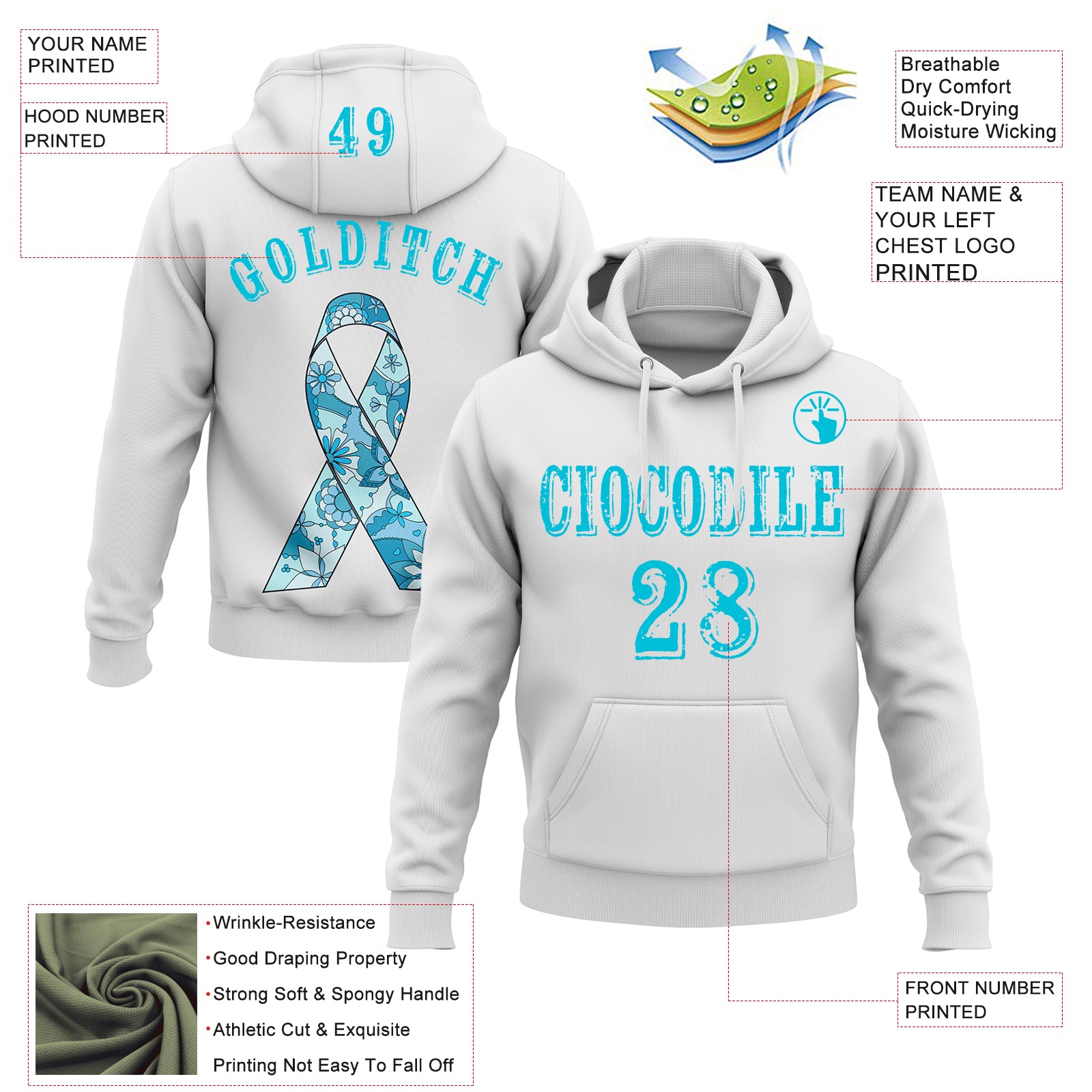 Custom White Lakes Blue 3D Prostate Cancer World Cancer Day Ribbon Support Sports Pullover Sweatshirt Hoodie