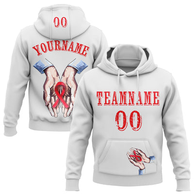Custom White Fire Red 3D Blood Cancer World Cancer Day Ribbon Support Sports Pullover Sweatshirt Hoodie