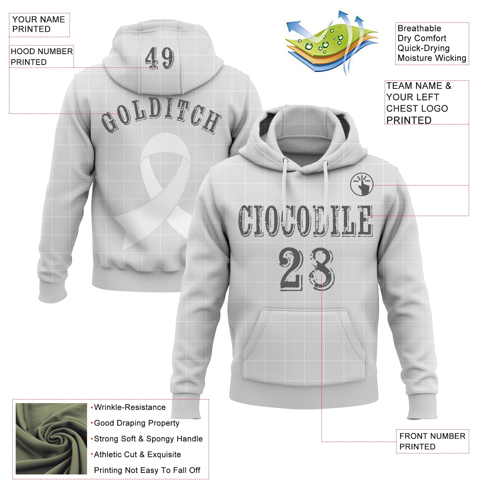 Custom Gray Steel Gray-White 3D Lung Cancer World Cancer Day Ribbon Support Sports Pullover Sweatshirt Hoodie