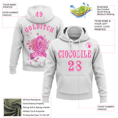 Custom White Pink 3D Breast Cancer World Cancer Day Ribbon Support Sports Pullover Sweatshirt Hoodie