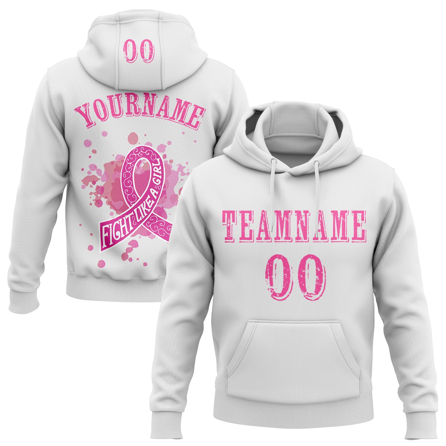 Custom White Pink 3D Breast Cancer World Cancer Day Ribbon Support Sports Pullover Sweatshirt Hoodie