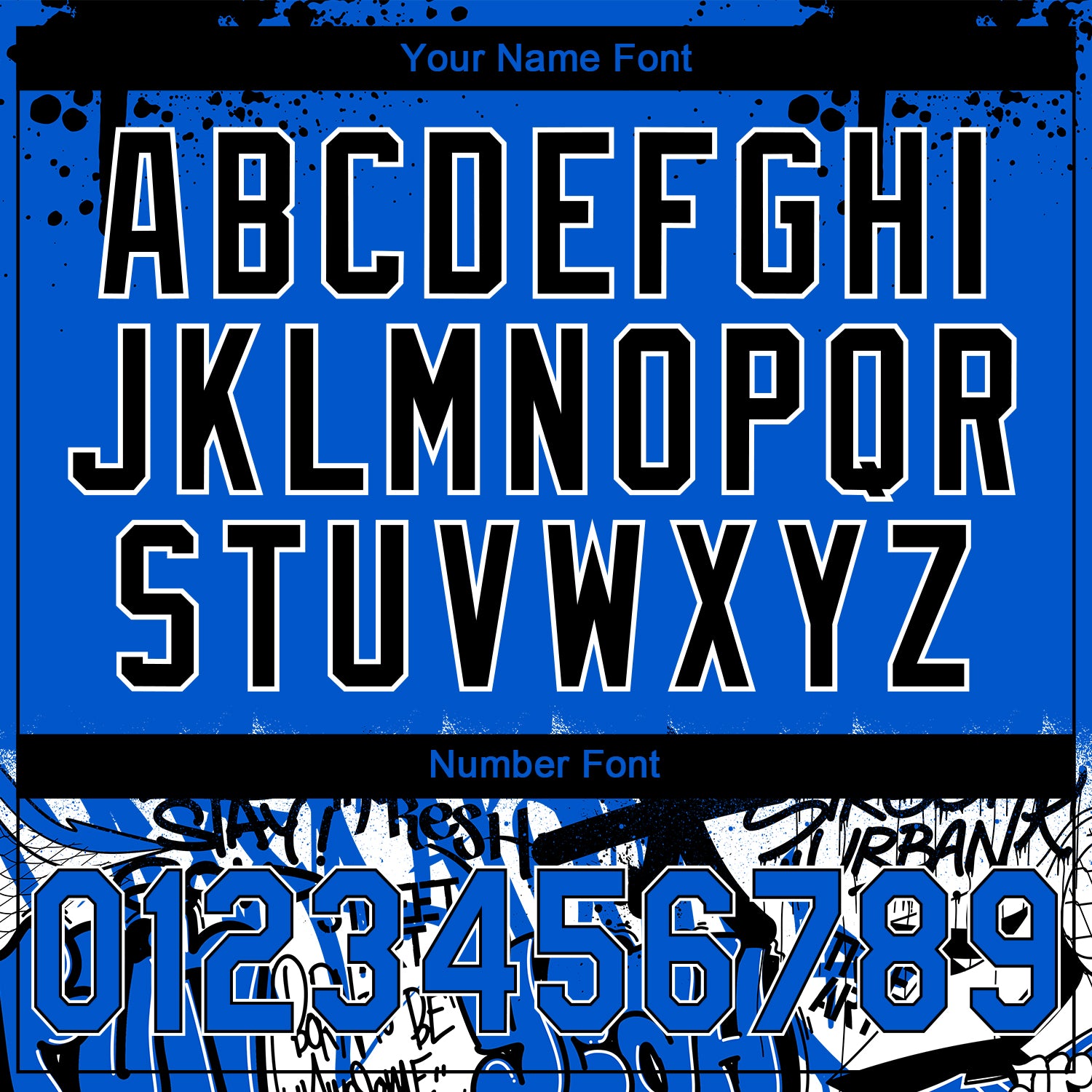 Custom Stitched Thunder Blue Black-White 3D Graffiti Splash Street Art Sports Pullover Sweatshirt Hoodie