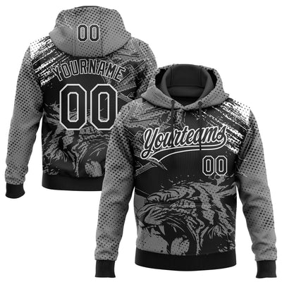 Custom Stitched Gray Black-White 3D Pattern Design Animal Tiger Sports Pullover Sweatshirt Hoodie