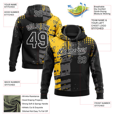 Custom Stitched Black Yellow Gray-White 3D Pattern Design Splash Sports Pullover Sweatshirt Hoodie