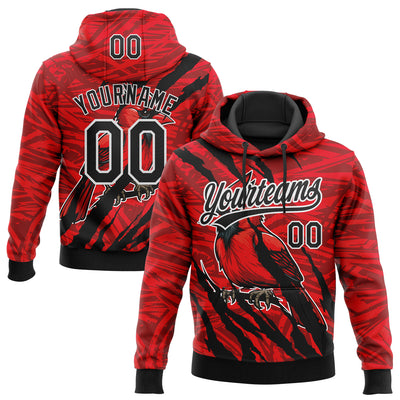 Custom Stitched Red Black Gray-White 3D Pattern Design Animal Cardinal Bird Sports Pullover Sweatshirt Hoodie