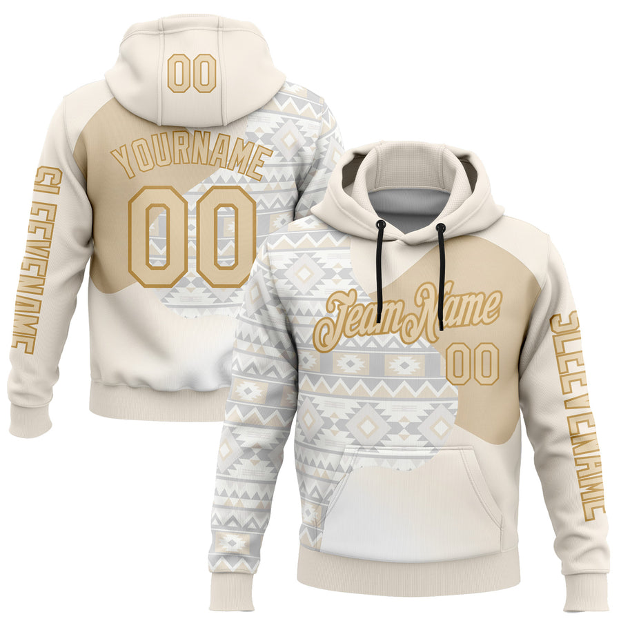 Custom Cream City Cream White-Old Gold 3D Pattern Design Ethnic Tribal Sportswear Pullover Sweatshirt Hoodie