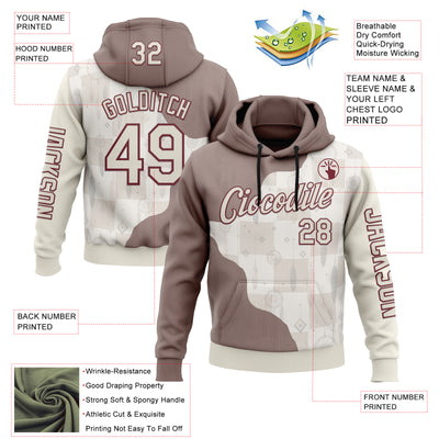 Custom Cream Burgundy 3D Pattern Design Ethnic Tribal Sportswear Pullover Sweatshirt Hoodie