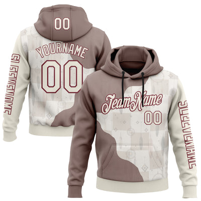 Custom Cream Burgundy 3D Pattern Design Ethnic Tribal Sportswear Pullover Sweatshirt Hoodie