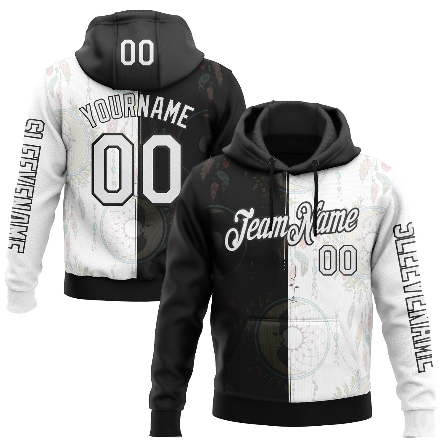 Custom White Black 3D Pattern Design Dreamcatcher Tribal Sportswear Pullover Sweatshirt Hoodie