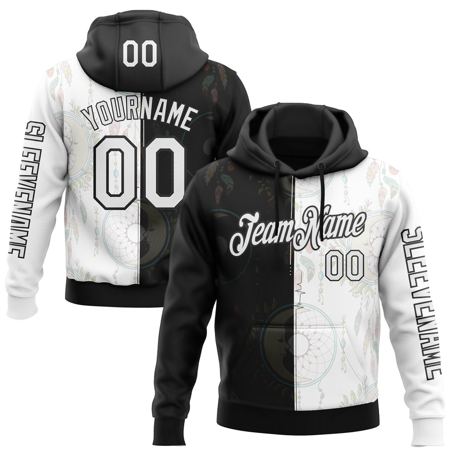 Custom White Black 3D Pattern Design Dreamcatcher Tribal Sportswear Pullover Sweatshirt Hoodie