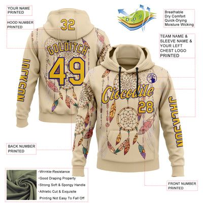 Custom City Cream Yellow-Dark Purple 3D Pattern Design Dreamcatcher Tribal Sportswear Pullover Sweatshirt Hoodie
