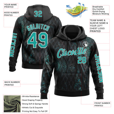 Custom Black Aqua-White 3D Pattern Design Ethnic Tribal Sportswear Pullover Sweatshirt Hoodie