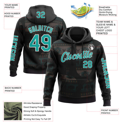 Custom Black Aqua-White 3D Pattern Design Ethnic Tribal Sportswear Pullover Sweatshirt Hoodie