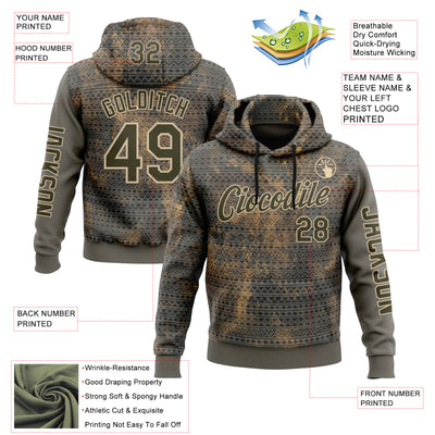 Custom Gray Olive-City Cream 3D Pattern Design Ethnic Tribal Sportswear Pullover Sweatshirt Hoodie
