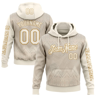 Custom Cream Old Gold 3D Pattern Design Ethnic Tribal Sportswear Pullover Sweatshirt Hoodie