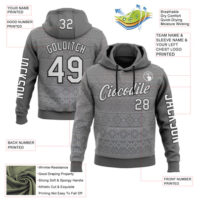 Custom Gray White-Black 3D Pattern Design Ethnic Tribal Sportswear Pullover Sweatshirt Hoodie