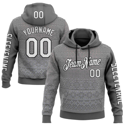 Custom Gray White-Black 3D Pattern Design Ethnic Tribal Sportswear Pullover Sweatshirt Hoodie