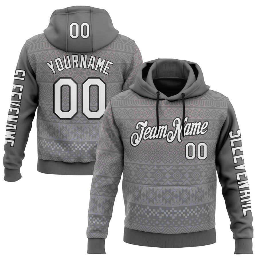 Custom Gray White-Black 3D Pattern Design Ethnic Tribal Sportswear Pullover Sweatshirt Hoodie
