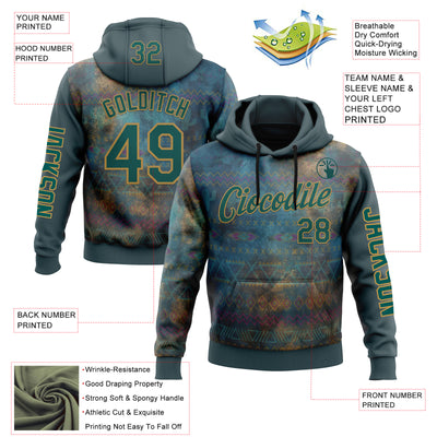 Custom Green Midnight Green-Old Gold 3D Pattern Design Ethnic Tribal Sportswear Pullover Sweatshirt Hoodie