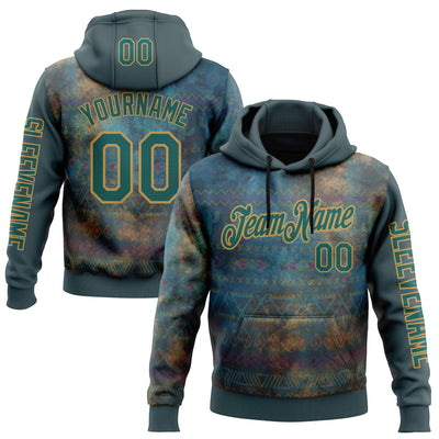 Custom Green Midnight Green-Old Gold 3D Pattern Design Ethnic Tribal Sportswear Pullover Sweatshirt Hoodie