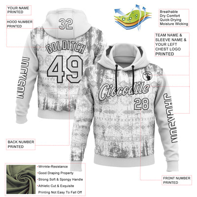 Custom White Black 3D Pattern Design Ethnic Tribal Sportswear Pullover Sweatshirt Hoodie