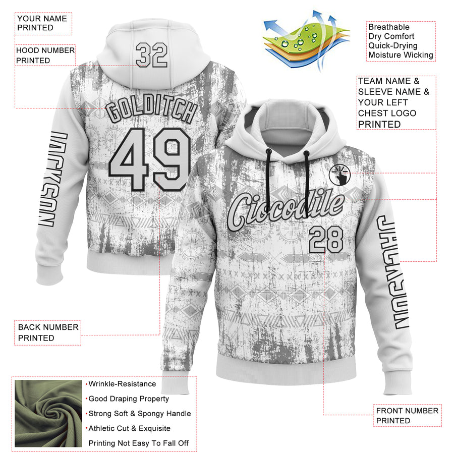 Custom White Black 3D Pattern Design Ethnic Tribal Sportswear Pullover Sweatshirt Hoodie