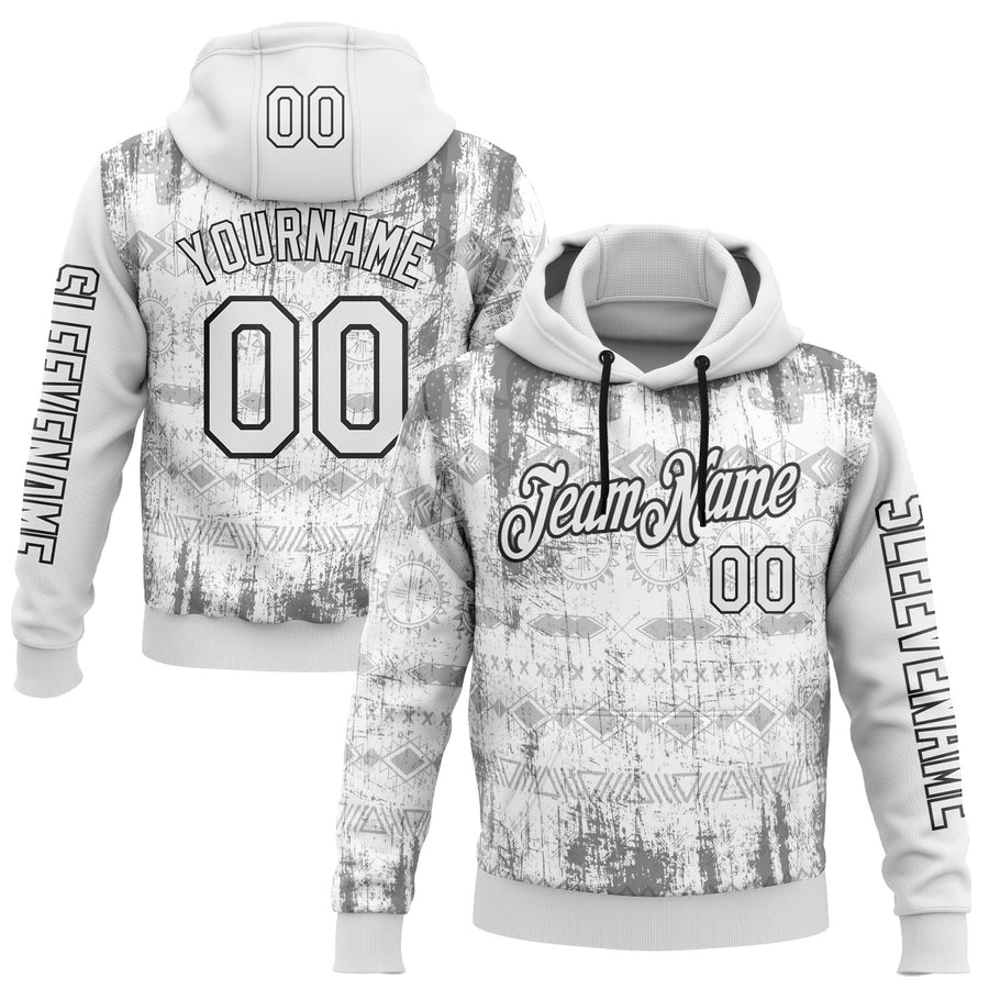 Custom White Black 3D Pattern Design Ethnic Tribal Sportswear Pullover Sweatshirt Hoodie