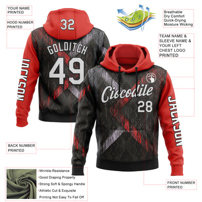 Custom Black White-Red 3D Pattern Design Ethnic Tribal Sportswear Pullover Sweatshirt Hoodie