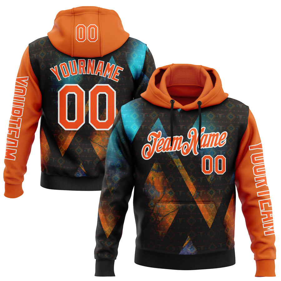 Custom Black Orange-White 3D Pattern Design Ethnic Tribal Sportswear Pullover Sweatshirt Hoodie