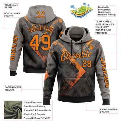 Custom Gray Bay Orange-Black 3D Pattern Design Ethnic Tribal Sportswear Pullover Sweatshirt Hoodie