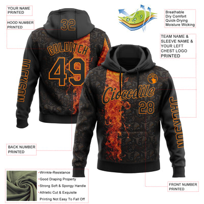 Custom Black Bay Orange 3D Pattern Design Ethnic Tribal Sportswear Pullover Sweatshirt Hoodie