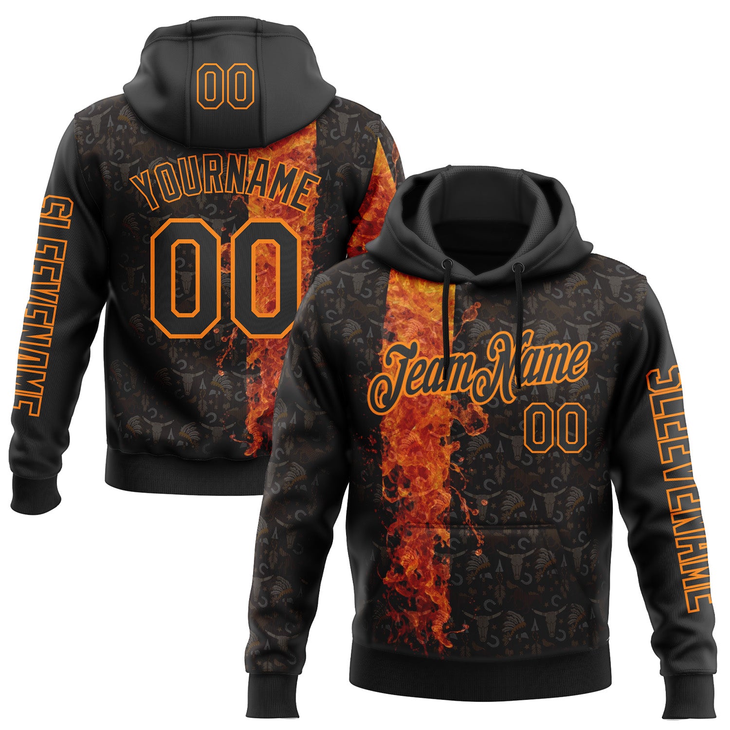 Custom Black Bay Orange 3D Pattern Design Ethnic Tribal Sportswear Pullover Sweatshirt Hoodie