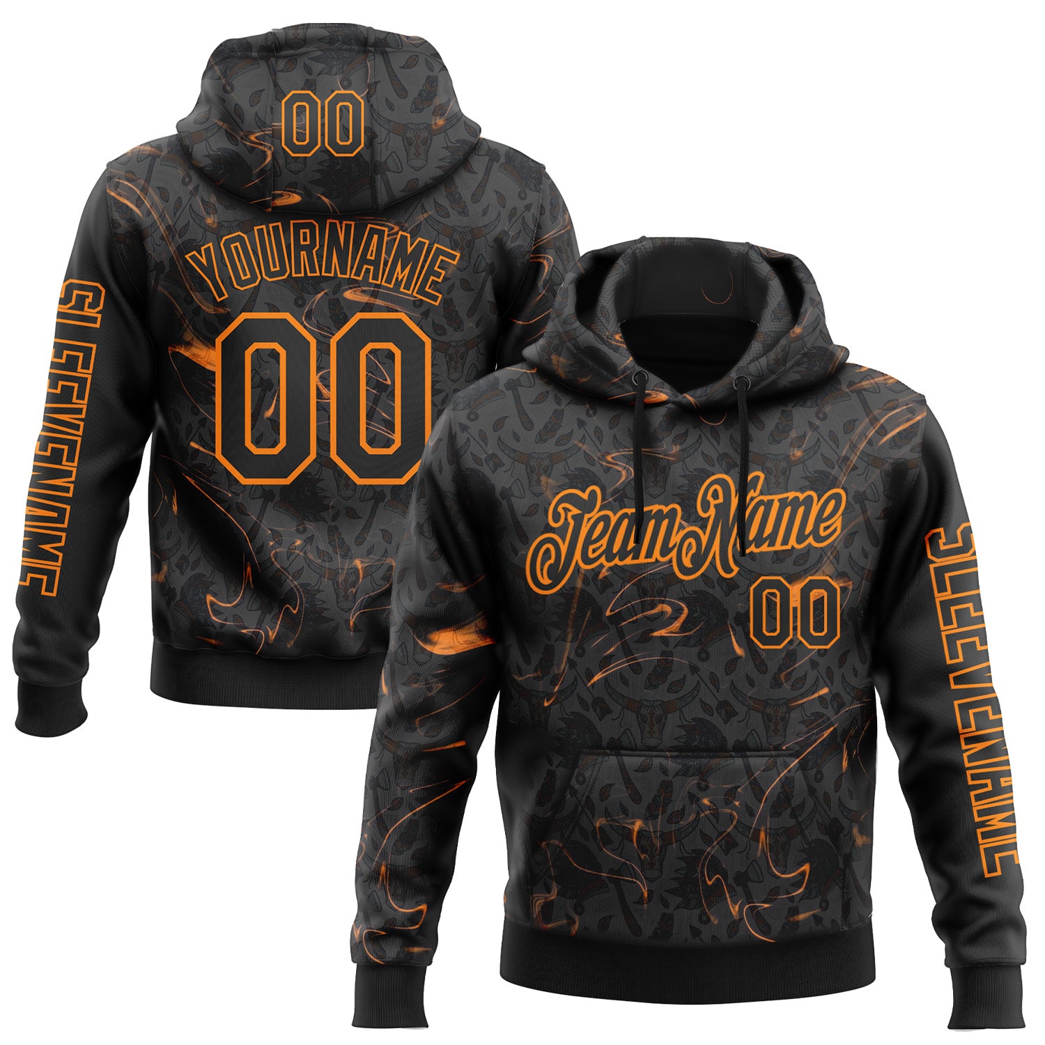 Custom Black Bay Orange 3D Pattern Design Ethnic Tribal Sportswear Pullover Sweatshirt Hoodie