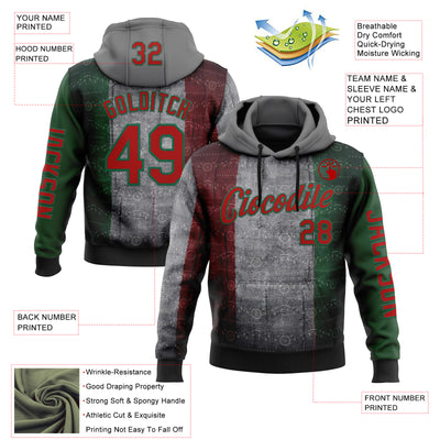 Custom Gray Red-Kelly Green 3D Pattern Design Meixican Tribal Sportswear Pullover Sweatshirt Hoodie