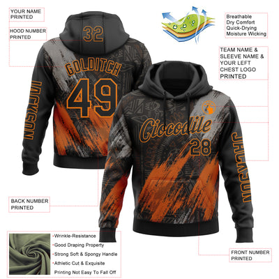 Custom Black Bay Orange-Gray 3D Pattern Design Ethnic Tribal Sportswear Pullover Sweatshirt Hoodie