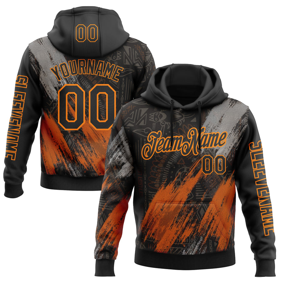 Custom Black Bay Orange-Gray 3D Pattern Design Ethnic Tribal Sportswear Pullover Sweatshirt Hoodie