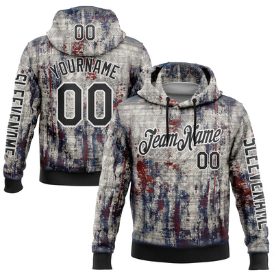 Custom Gray Black-White 3D Pattern Design Ethnic Tribal Sportswear Pullover Sweatshirt Hoodie