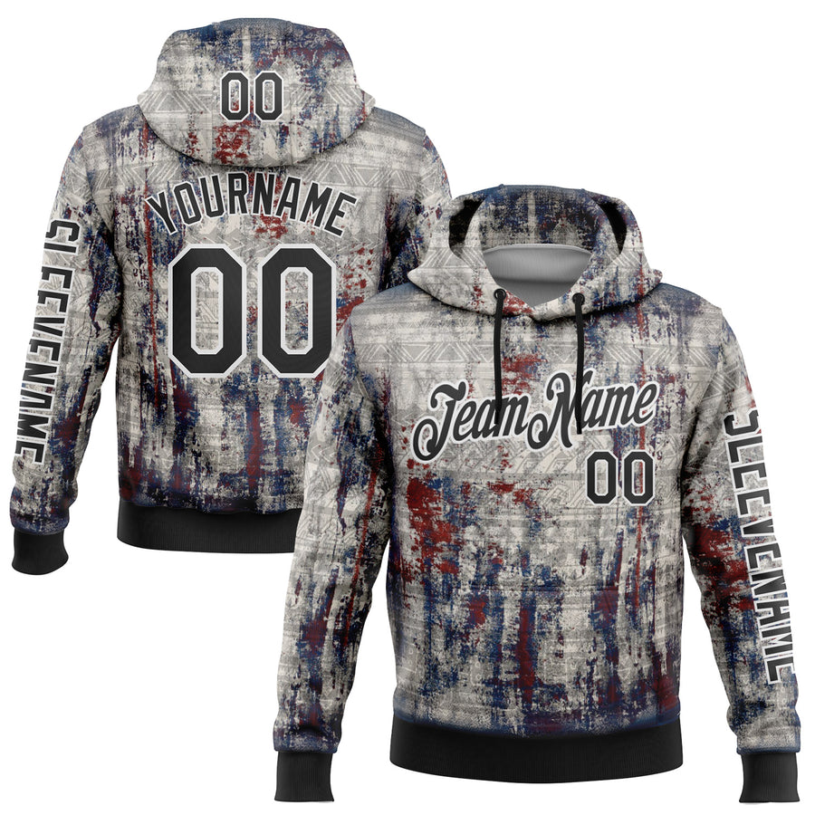 Custom Gray Black-White 3D Pattern Design Ethnic Tribal Sportswear Pullover Sweatshirt Hoodie