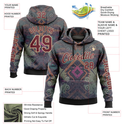 Custom Gray Burgundy-City Cream 3D Pattern Design Ethnic Tribal Sportswear Pullover Sweatshirt Hoodie