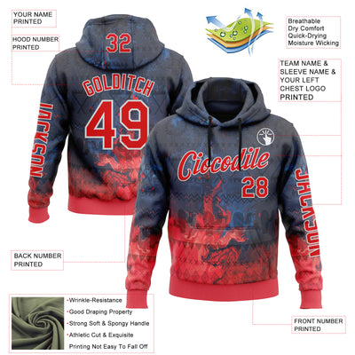Custom Navy Fire Red-White 3D Pattern Design Ethnic Tribal Sportswear Pullover Sweatshirt Hoodie