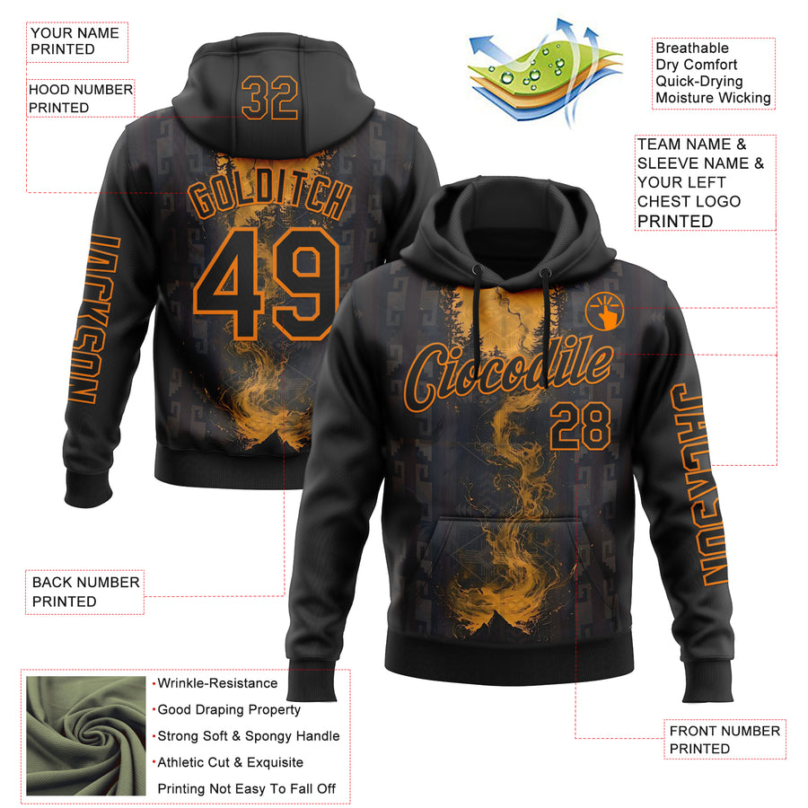 Custom Black Bay Orange 3D Pattern Design Ethnic Tribal Sportswear Pullover Sweatshirt Hoodie