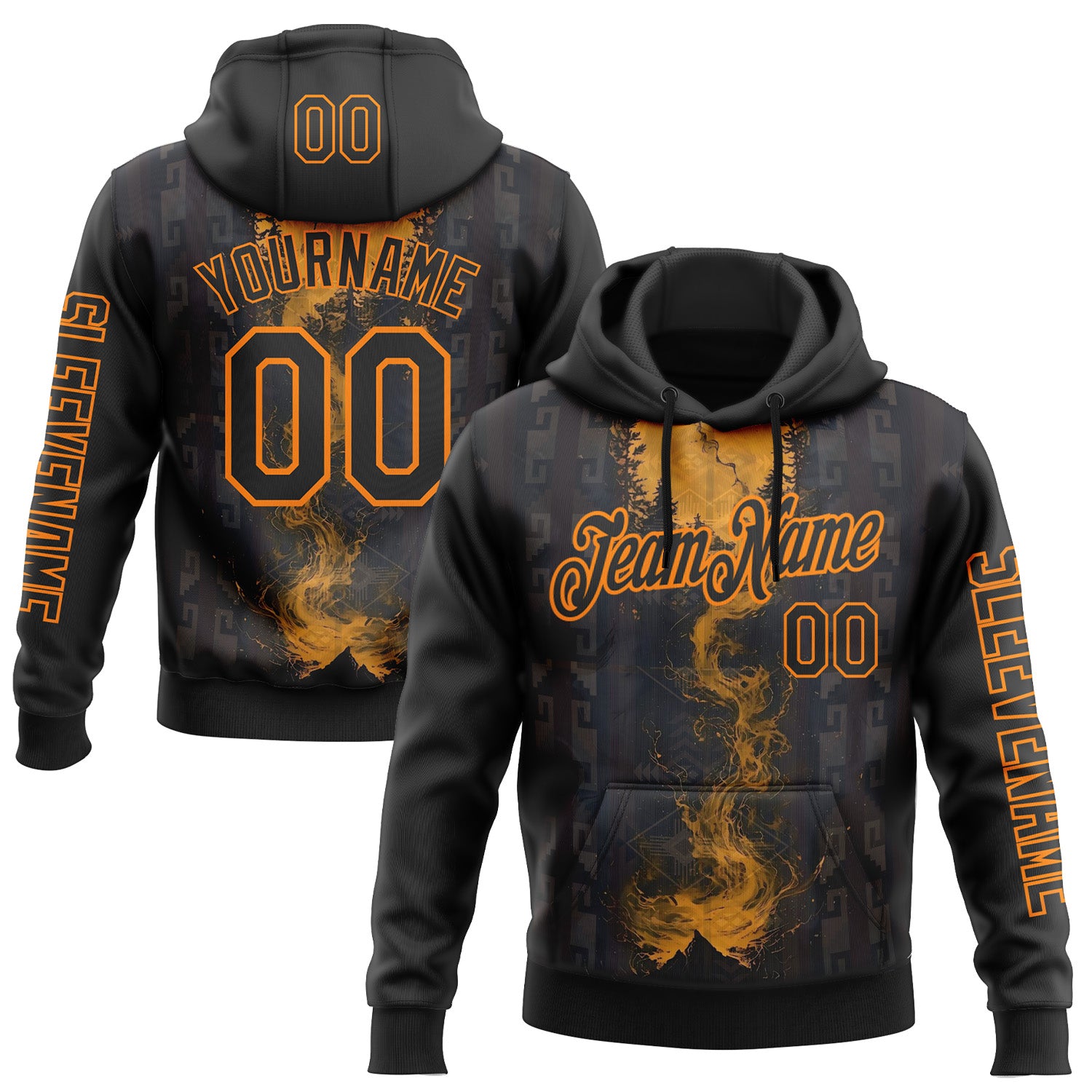 Custom Black Bay Orange 3D Pattern Design Ethnic Tribal Sportswear Pullover Sweatshirt Hoodie