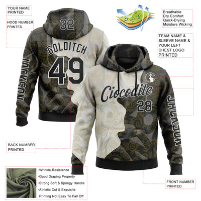 Custom Black Cream-White 3D Pattern Design Ethnic Tribal Sportswear Pullover Sweatshirt Hoodie