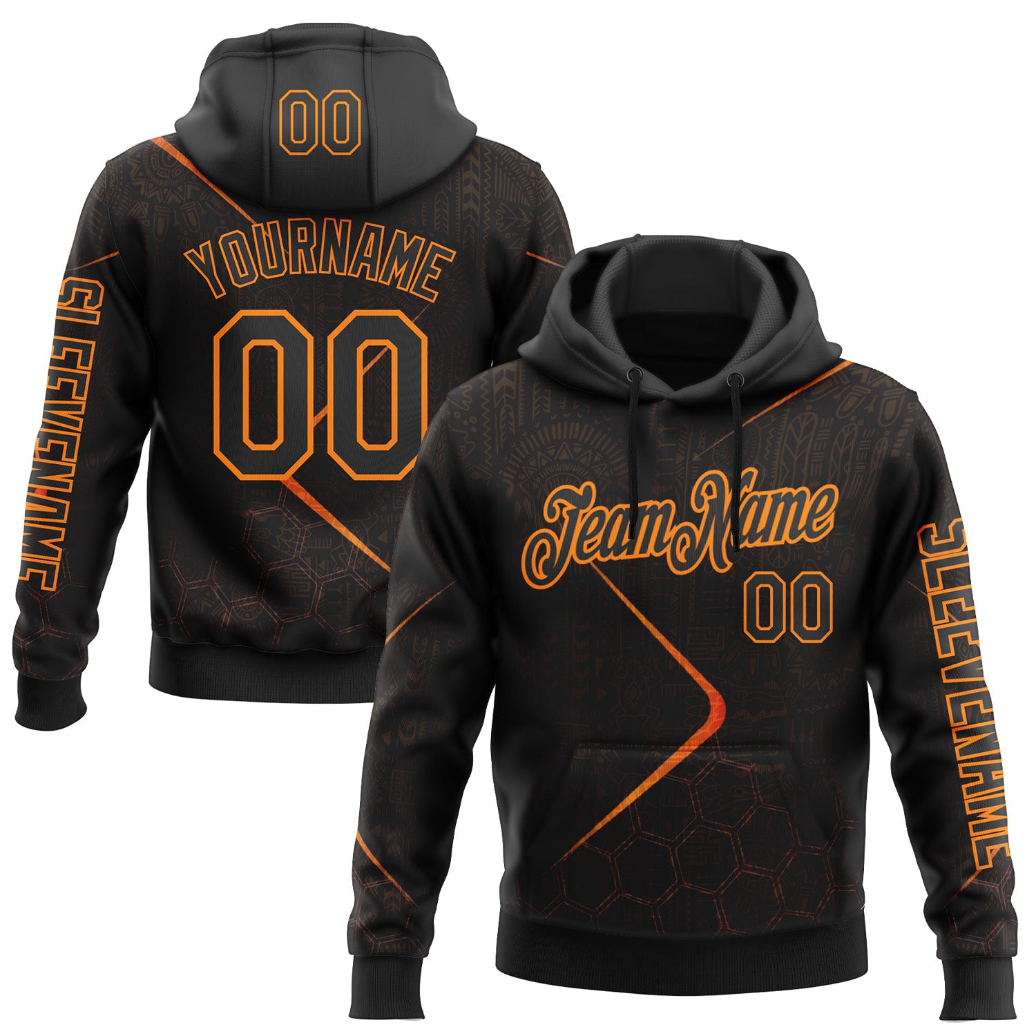 Custom Black Bay Orange 3D Pattern Design Ethnic Tribal Sportswear Pullover Sweatshirt Hoodie