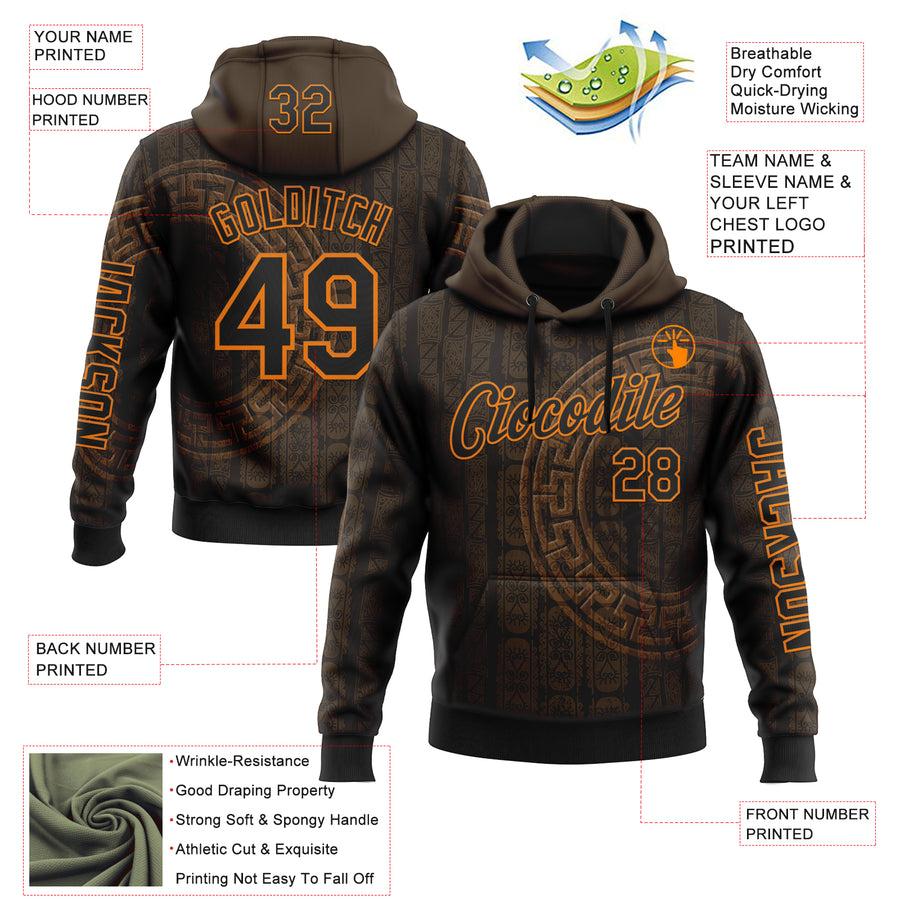 Custom Black Bay Orange 3D Pattern Design Ethnic Tribal Sportswear Pullover Sweatshirt Hoodie
